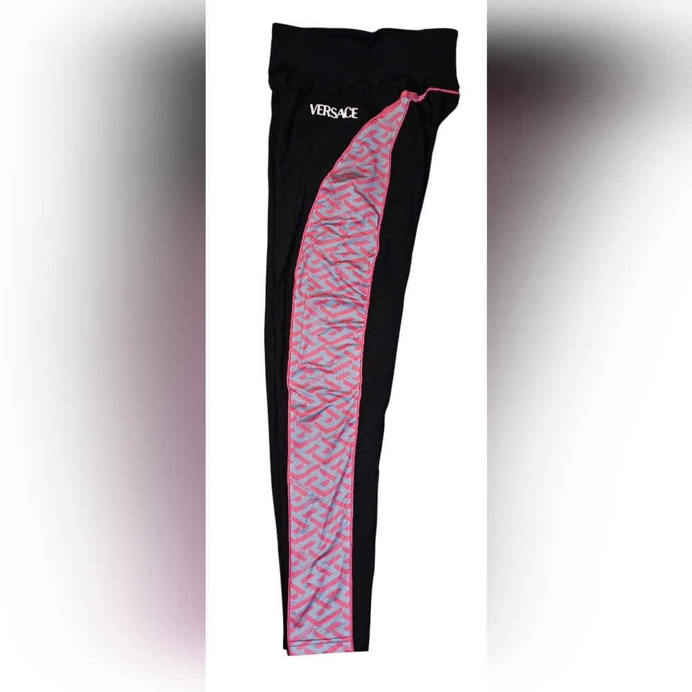 Womens VERSACE Black withPink & Gray Leggings w/Original Tags